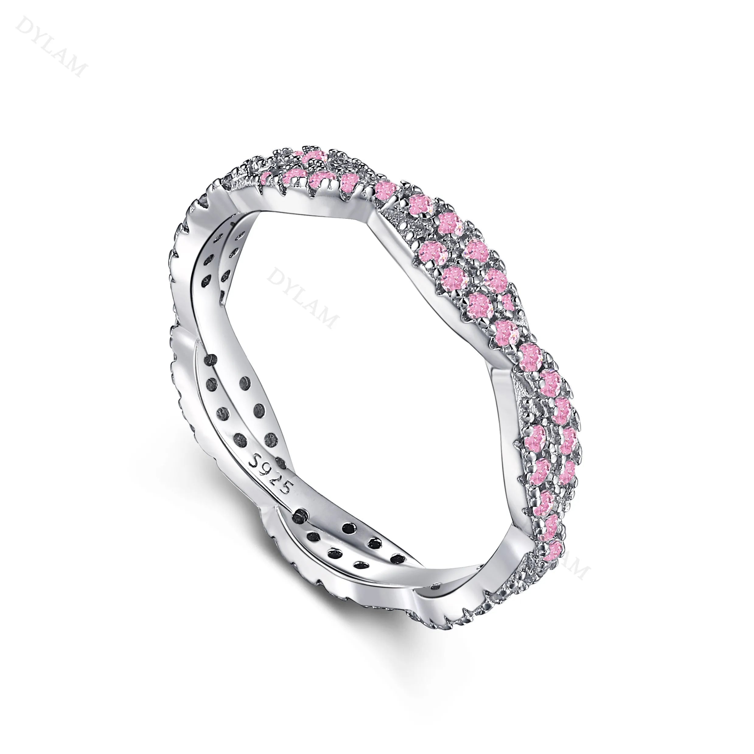 SRline Heart Square Jewellery 925 Sterling Silver Pink Barbie Ring set