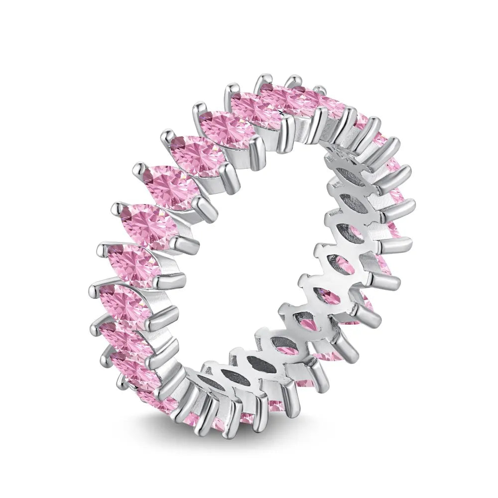 SRline Heart Square Jewellery 925 Sterling Silver Pink Barbie Ring set