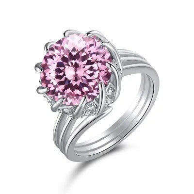 SRline Heart Square Jewellery 925 Sterling Silver Pink Barbie Ring set