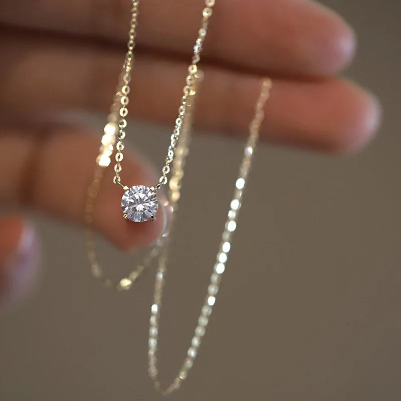 SRline Elegant 14K Gold 0.2 Ct Diamond Necklace S925 Sterling Silver Diamond Solitaire Necklace
