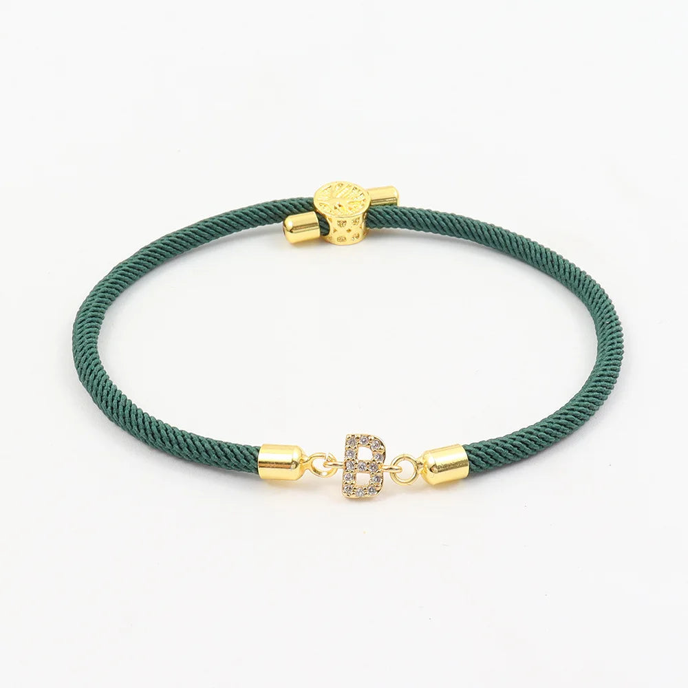 SRline Pave Zircon A-Z Initial Letter Bracelets For Women Colorful Adjustable Rope Charm Bracelet