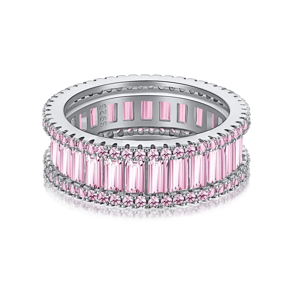 SRline Heart Square Jewellery 925 Sterling Silver Pink Barbie Ring set