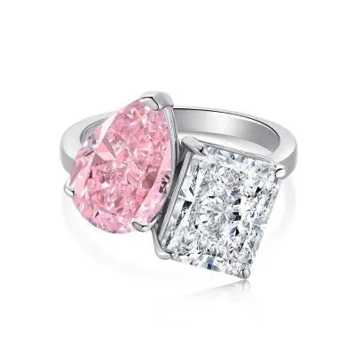 SRline Heart Square Jewellery 925 Sterling Silver Pink Barbie Ring set