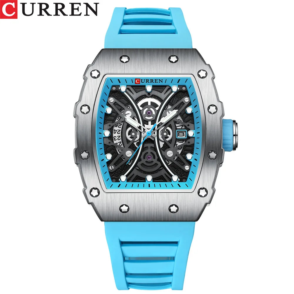 SRline Japanese Square Luminous Sport Casual Silicone Half Hollow Auto Date Dial Wristwatches
