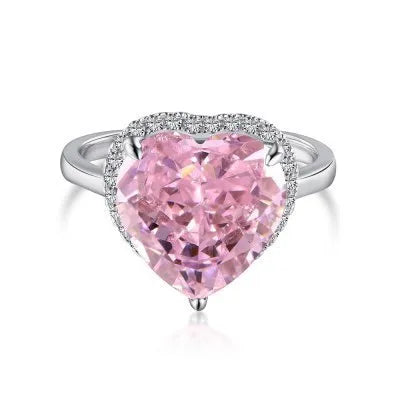 SRline Heart Square Jewellery 925 Sterling Silver Pink Barbie Ring set