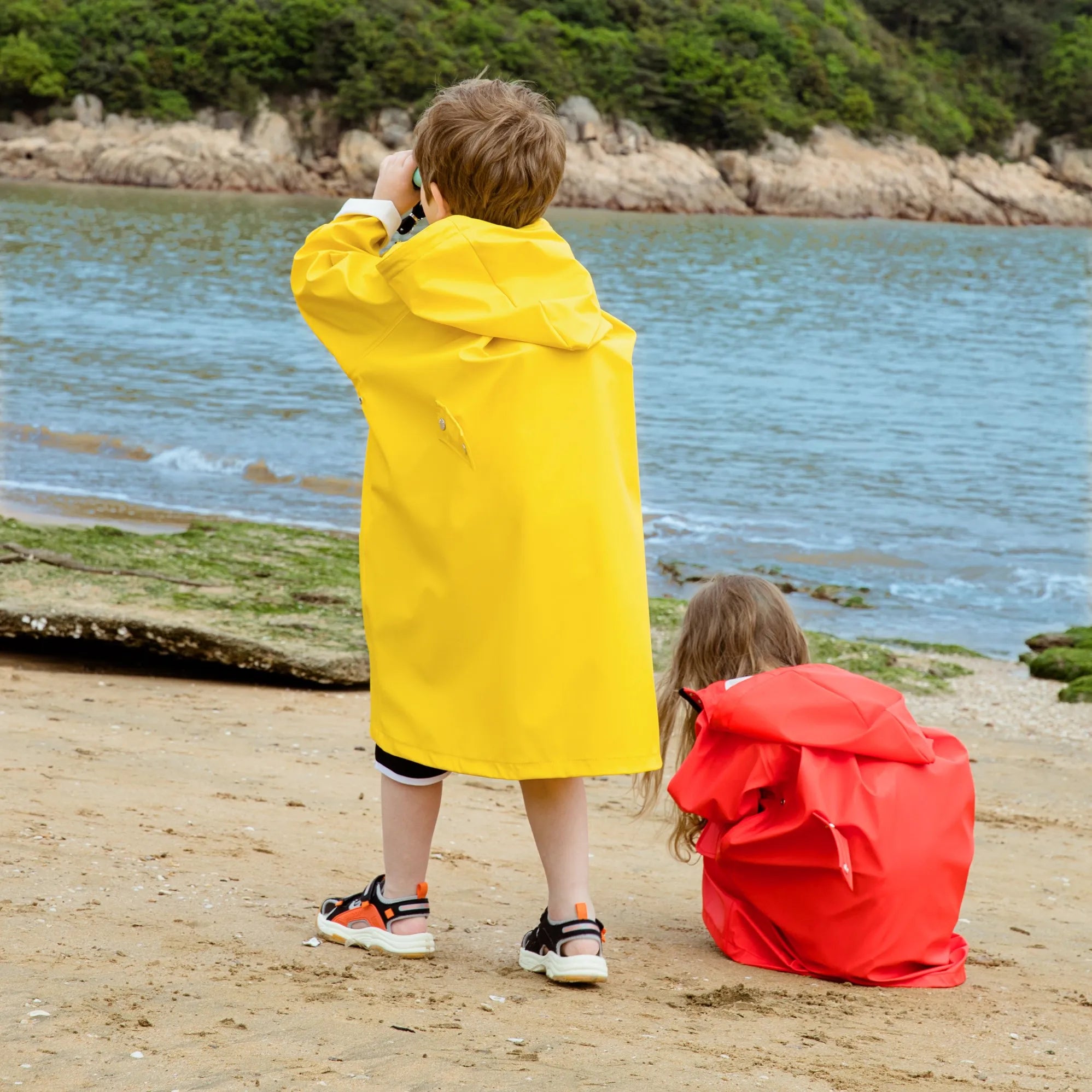 SRline Rainfreem children reusable rain coat poncho pu raincoat for kids raincoat high waterproof