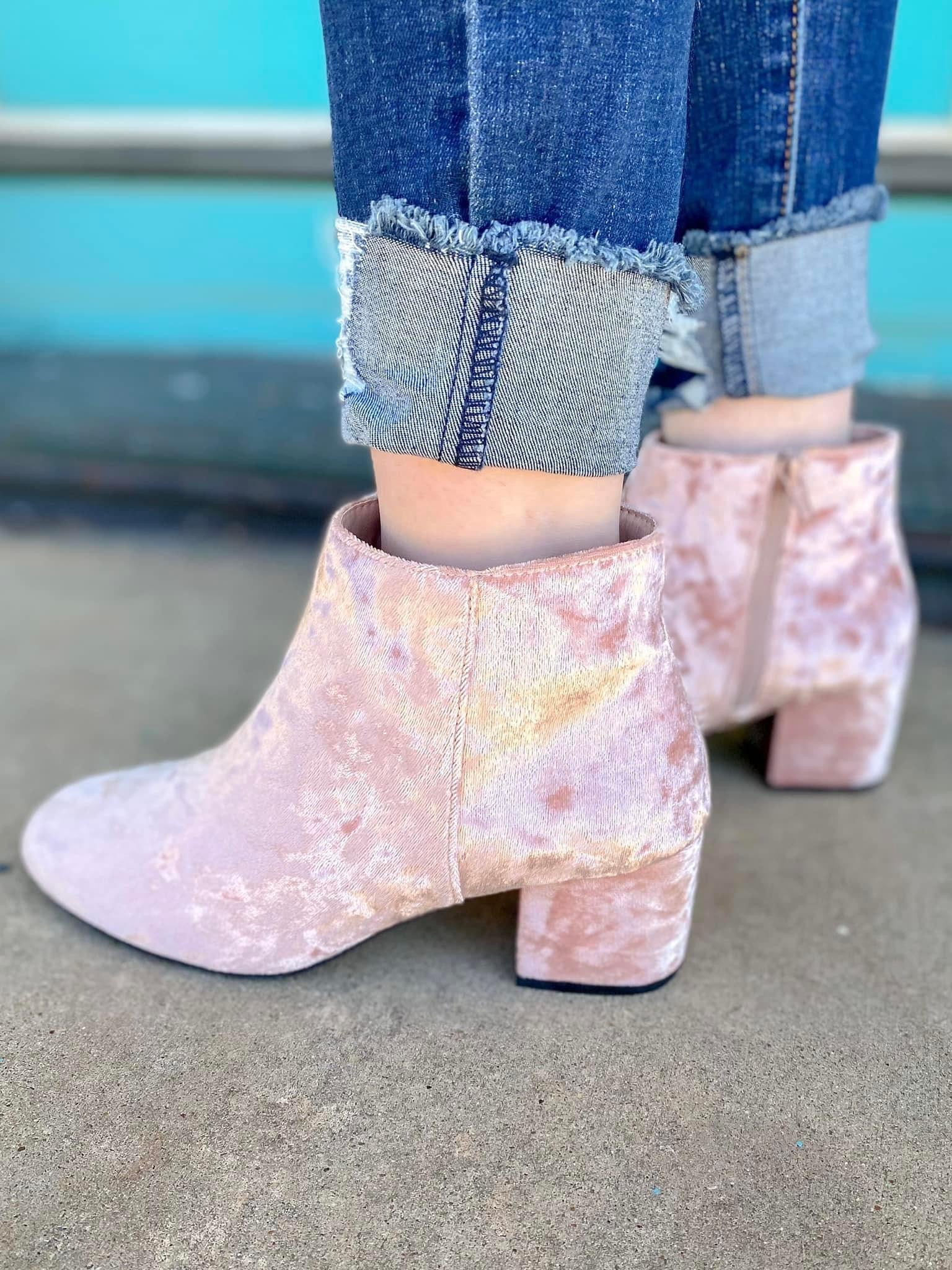 Pink Velvet Booties