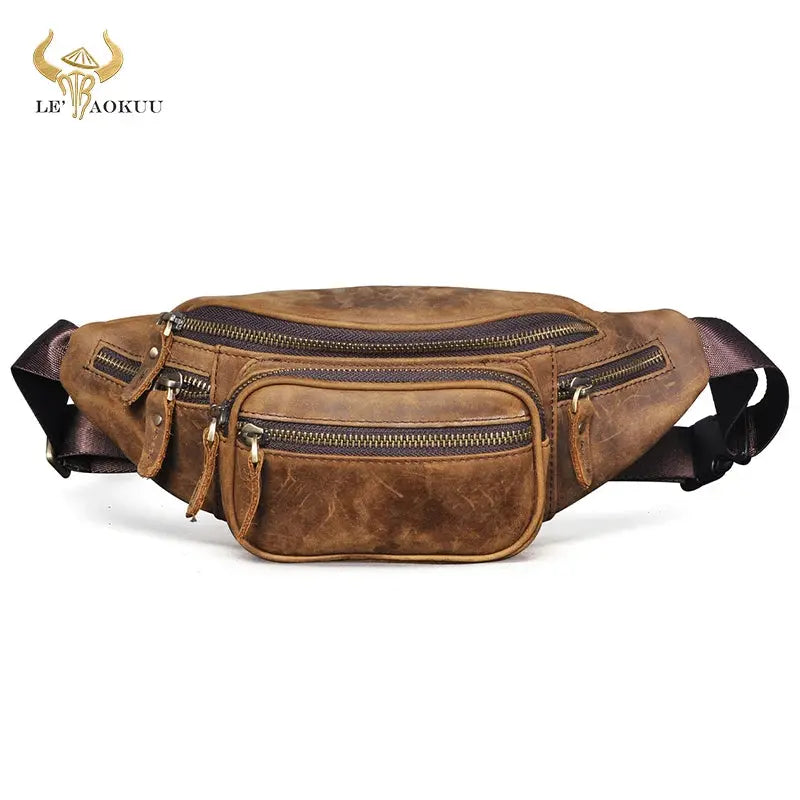 Original Leather Male Cross-body Sling Chest Pack Design Travel Cigarette Phone Case Pouch Travel Fanny Waist Belt Bag Men 346