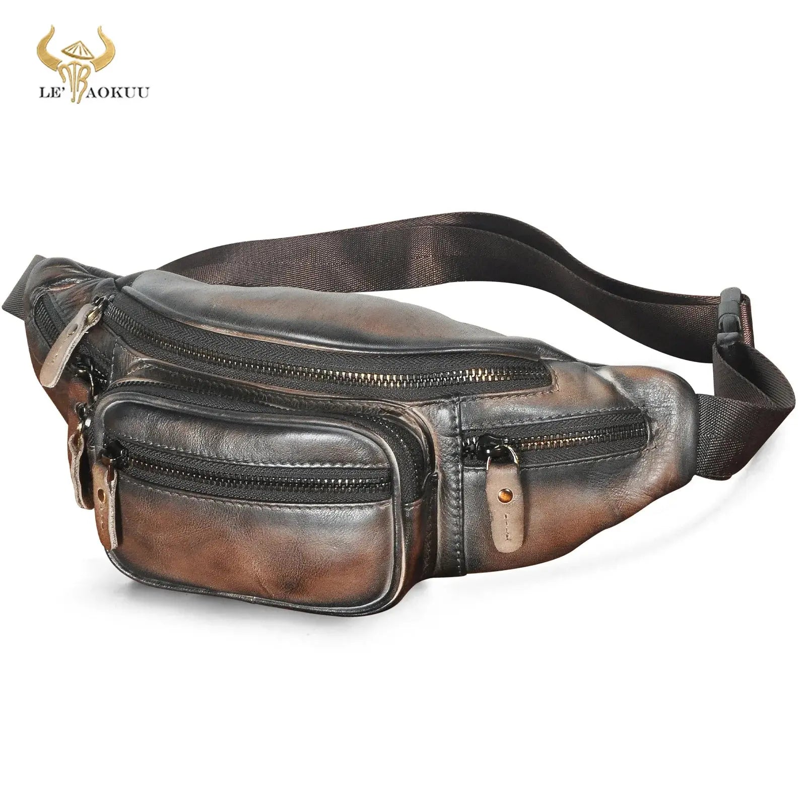 Original Leather Male Cross-body Sling Chest Pack Design Travel Cigarette Phone Case Pouch Travel Fanny Waist Belt Bag Men 346