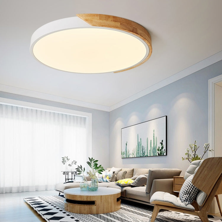 Wood Macaron LED Round Ceiling Lamp, 3-Colors Light, Size:40cm(Yellow)