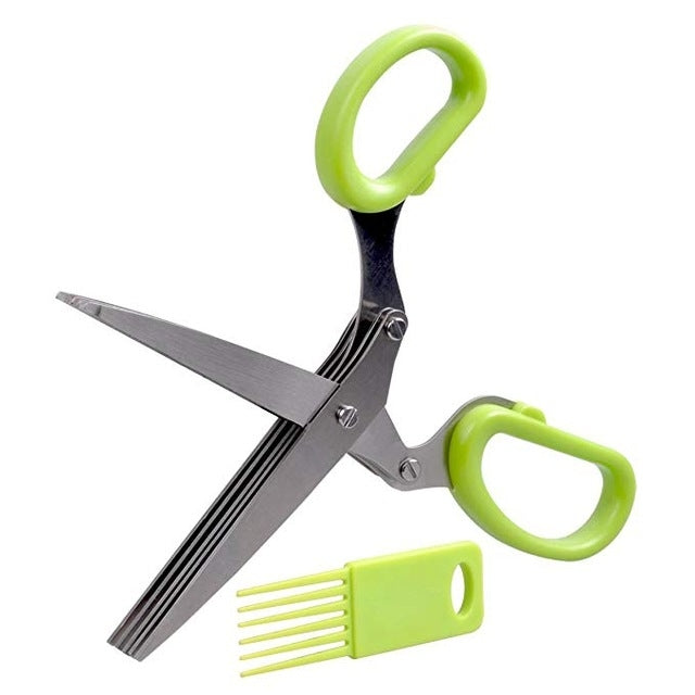 Minced 5 Layers Basil Rosemary Kitchen Scissor Shredded Chopped Scallion Cutter(Green)