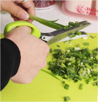 Minced 5 Layers Basil Rosemary Kitchen Scissor Shredded Chopped Scallion Cutter(Green)