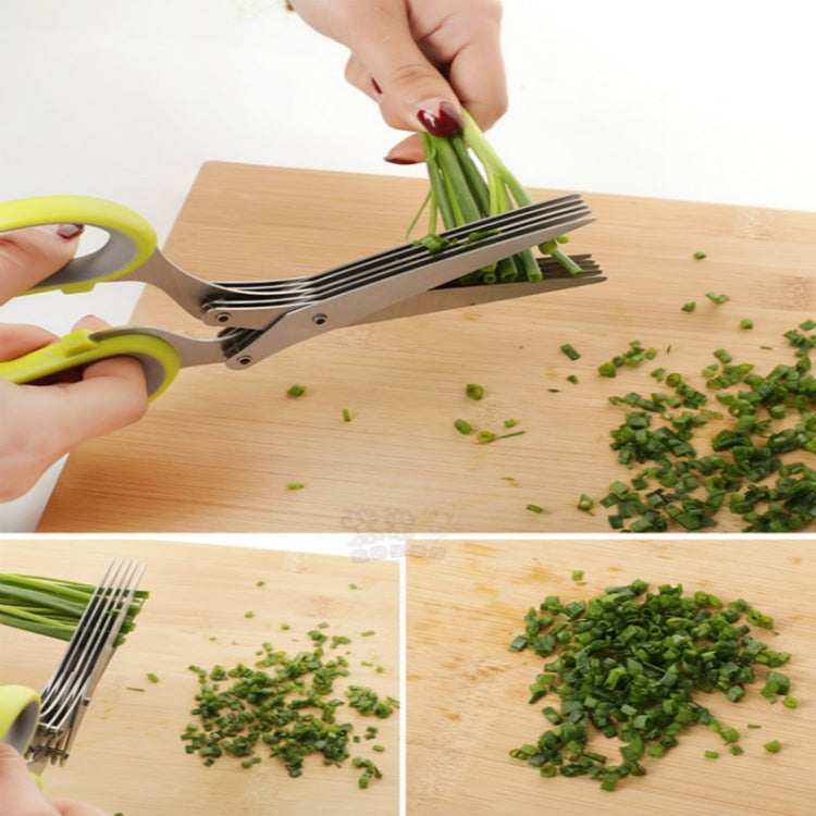 Minced 5 Layers Basil Rosemary Kitchen Scissor Shredded Chopped Scallion Cutter(Green)