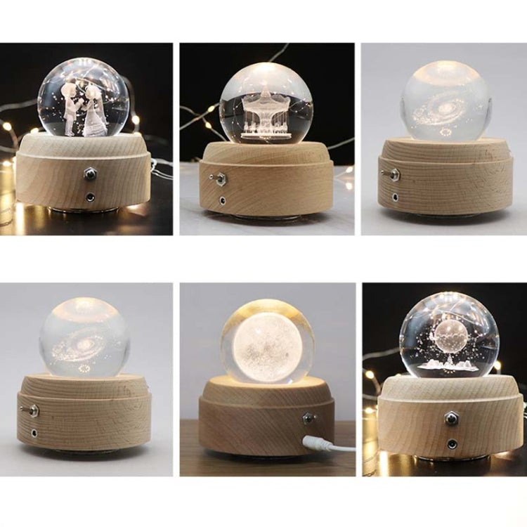 Girl Bedside Lamp Crystal Ball Wooden Base Music Box Charging Glow Rotating Night Light, Random Music(Bride And Groom)