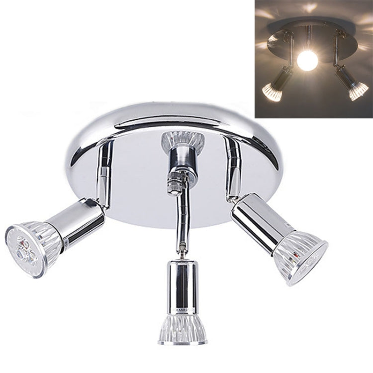 9W Round Three Head LED GU10 Ceiling Light Adjustable Mirror Front Spotlight, Emitting Color:Warm Light(Chrome)