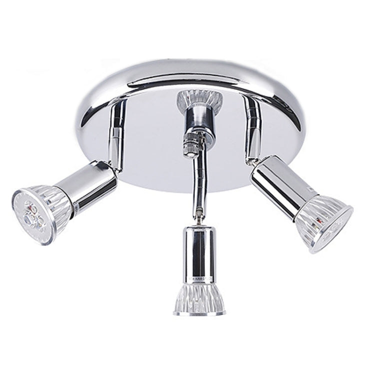 9W Round Three Head LED GU10 Ceiling Light Adjustable Mirror Front Spotlight, Emitting Color:Warm Light(Chrome)