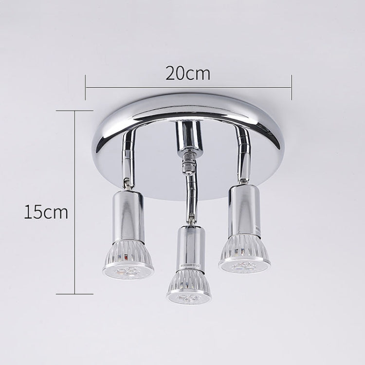 9W Round Three Head LED GU10 Ceiling Light Adjustable Mirror Front Spotlight, Emitting Color:Warm Light(Chrome)