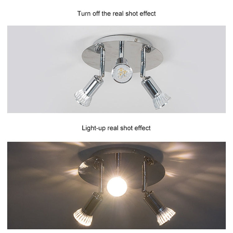 9W Round Three Head LED GU10 Ceiling Light Adjustable Mirror Front Spotlight, Emitting Color:Warm Light(Chrome)