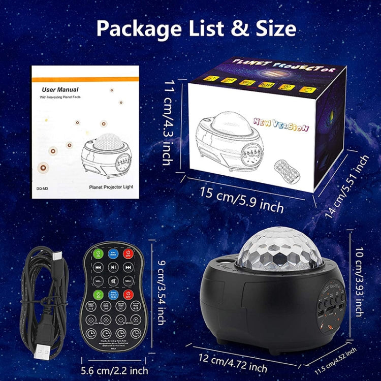 DQ-M3 LED Rotating Starry Sky Light Bluetooth Music Planets Ocean Projector Support TF Card,Style: USB Powered(Black)