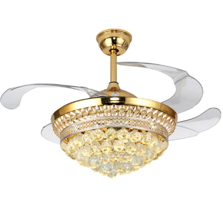 Invisible Crystal Fan LED Chandelier Home Living Room Bedroom Variable Frequency Ceiling Fan Light with Remote Control, Size:42 inch 113 Three Colors 36W