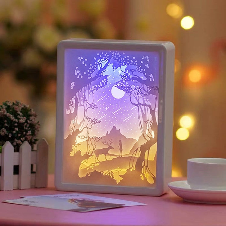 Stereoscopic Paper Cutout Light Christmas Night Light(A Deer With You)