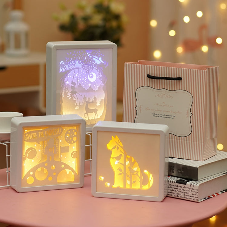 Stereoscopic Paper Cutout Light Christmas Night Light(A Deer With You)