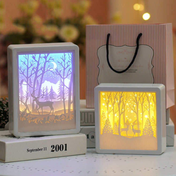 Stereoscopic Paper Cutout Light Christmas Night Light(A Deer With You)