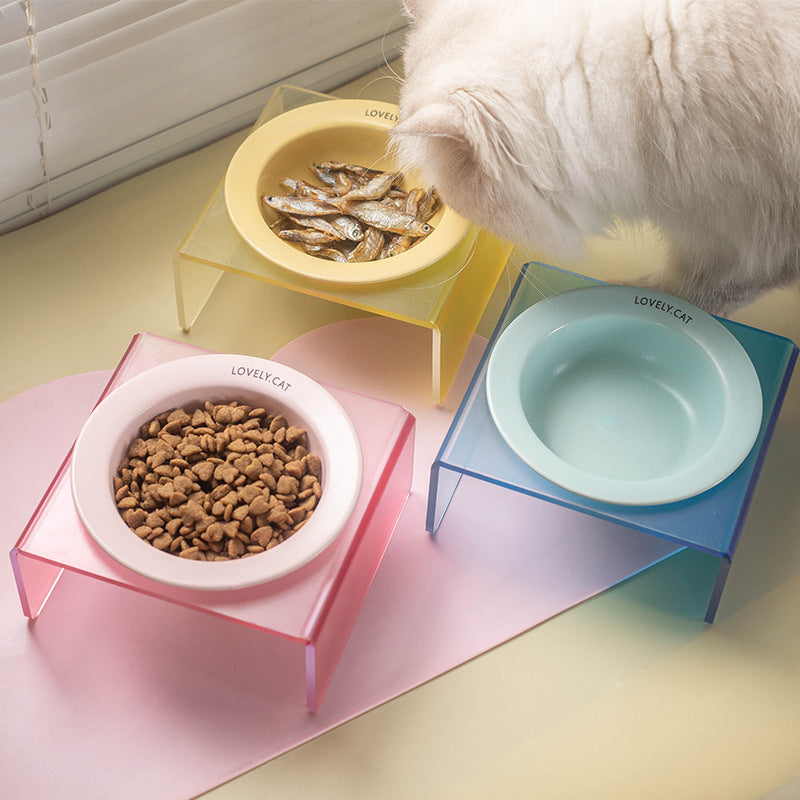 Cat Bowl Rack Acrylic Dog Bowl Anti-tumble
