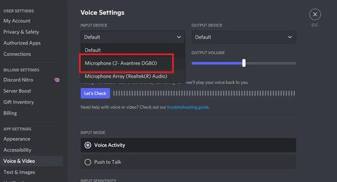 Discord Mic setting