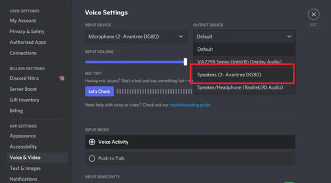 Discord Headset settings