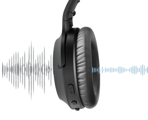 ANC in use headphone filtering noise and reducing sound