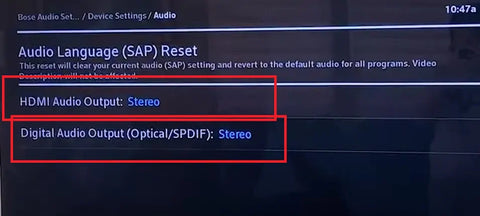 set Digital Audio Output Format to STEREO on Xfinity TV