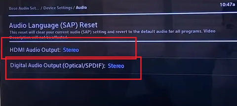 set Digital Audio Output Format to STEREO on Xfinity TV