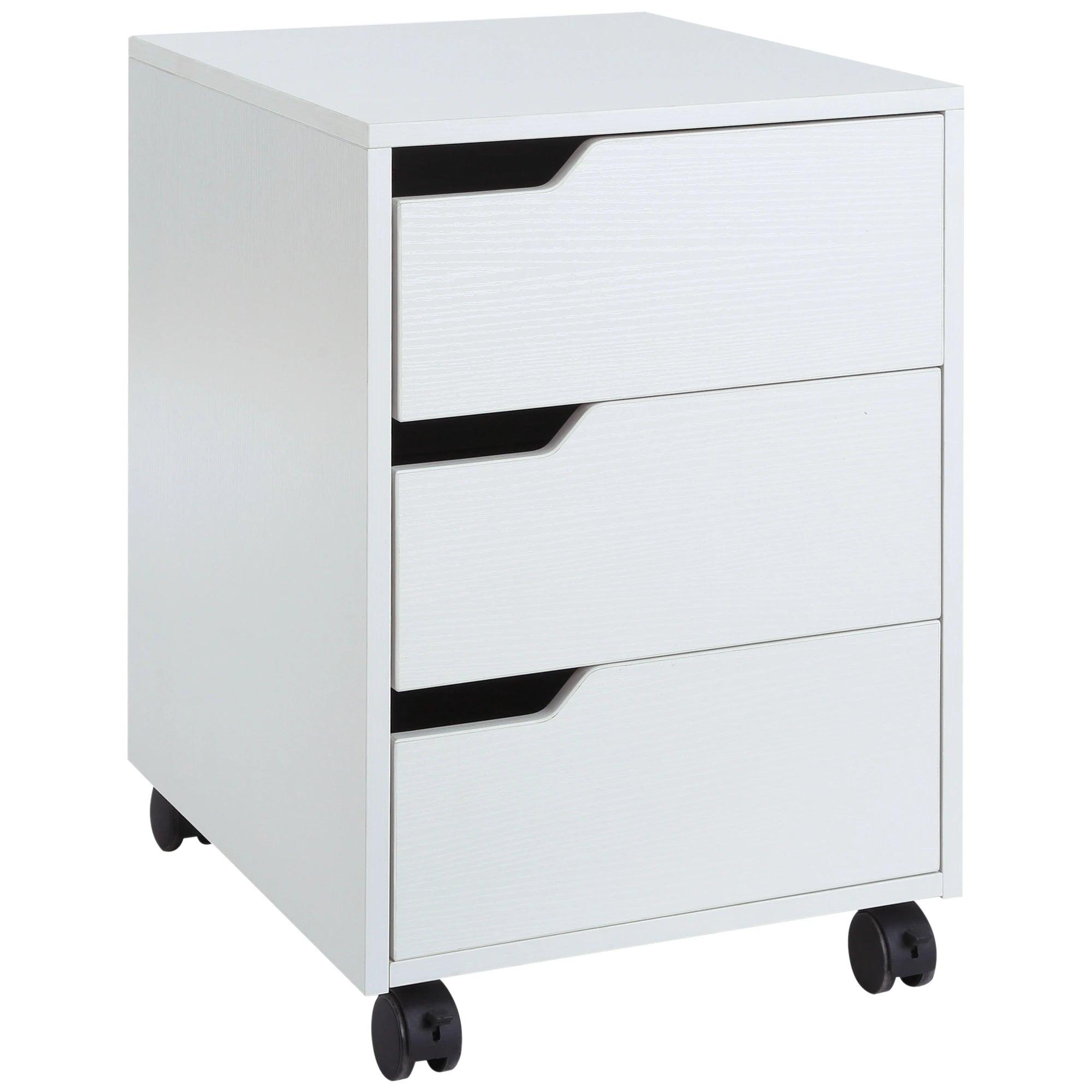 3 Drawer File Cabinet, Mobile Vertical Filing Cabinet with Wheels, Office Storage Organizer, White