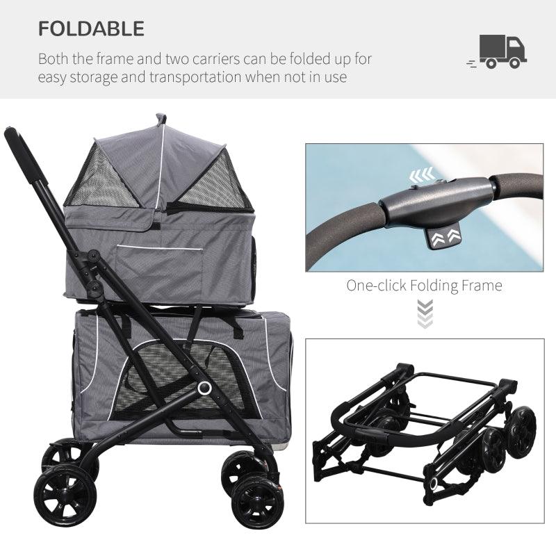 3-in-1 Double Pet Stroller for Small Miniature Dogs Cats with Removable Carrier