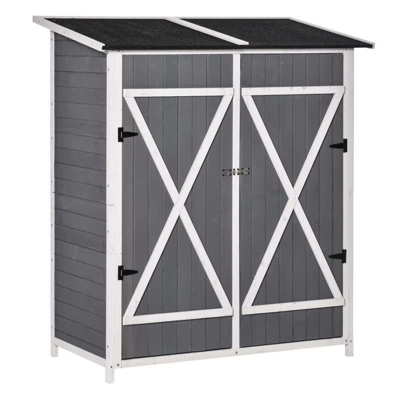 Garden Storage Shed Asphalt Roof Wooden Timber Double Door Utility Storage House w/ Movable Shelf & Fixed Fittings