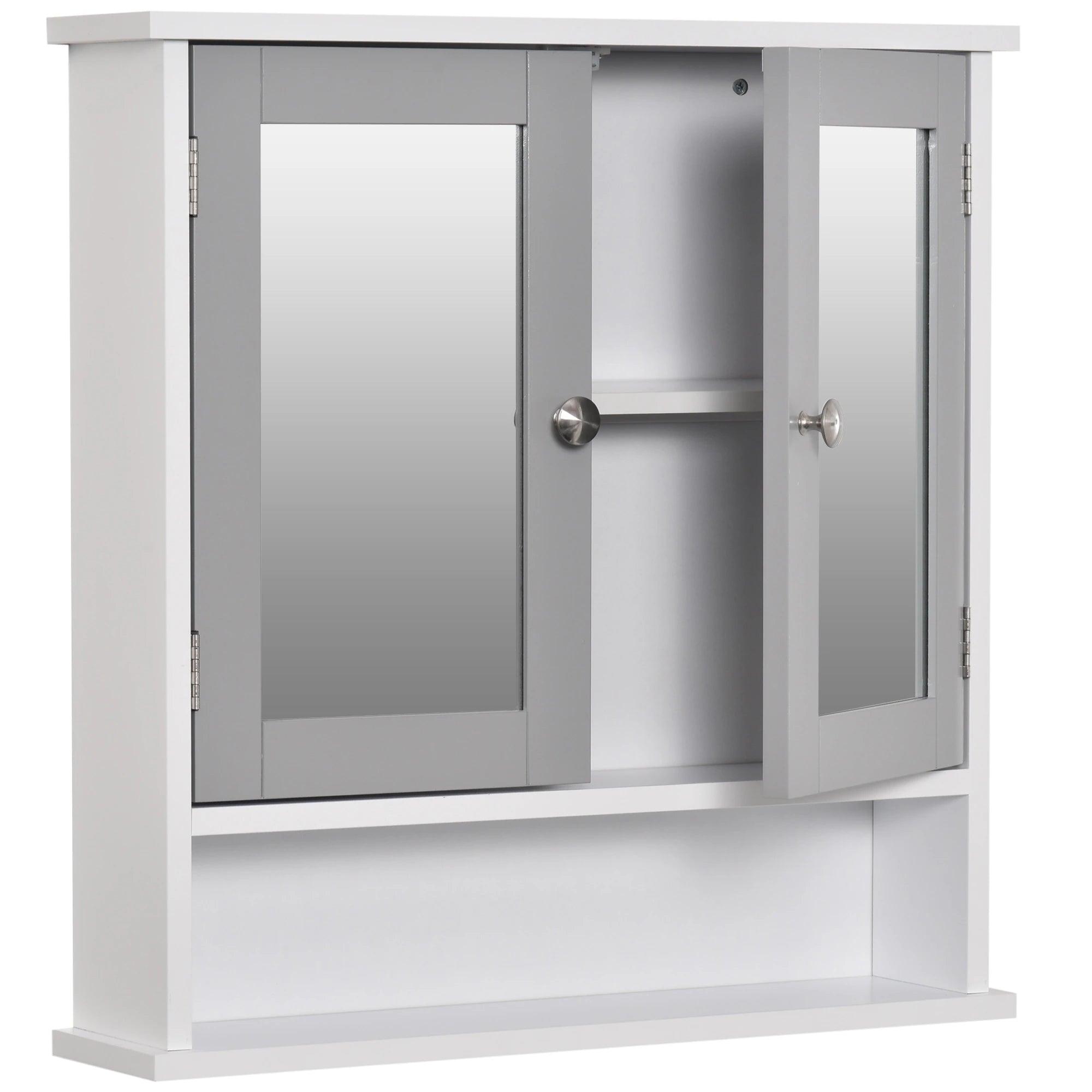 Bathroom Mirror Cabinet, Wall Mounted with Double Mirrored Doors, Hanging Cabinet