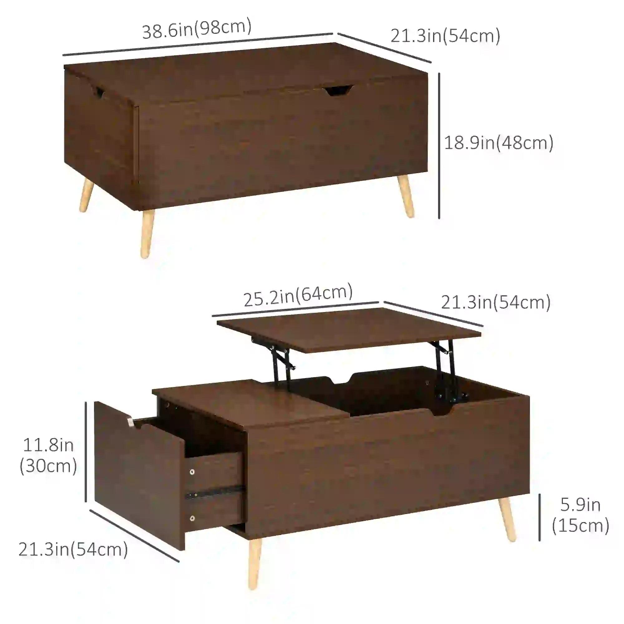 Coffee Table with Wood Legs, Lift Top Coffee Table with Drawer, Hidden Compartment, 38.6