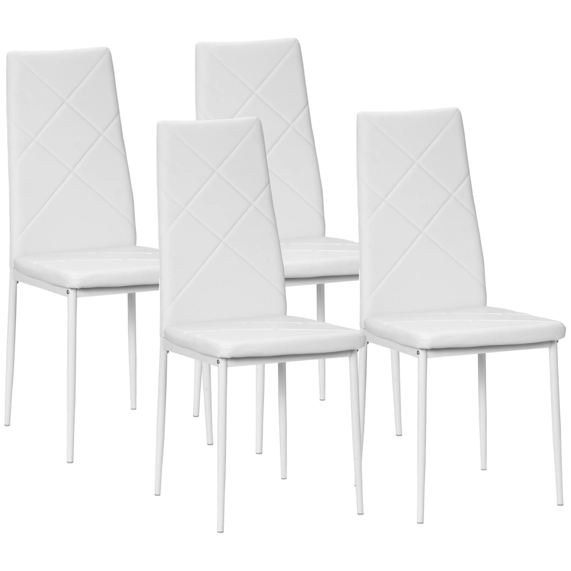 Dining Chairs Set of 4, Modern Accent Chair with High Back, Upholstery Faux Leather and Steel Legs