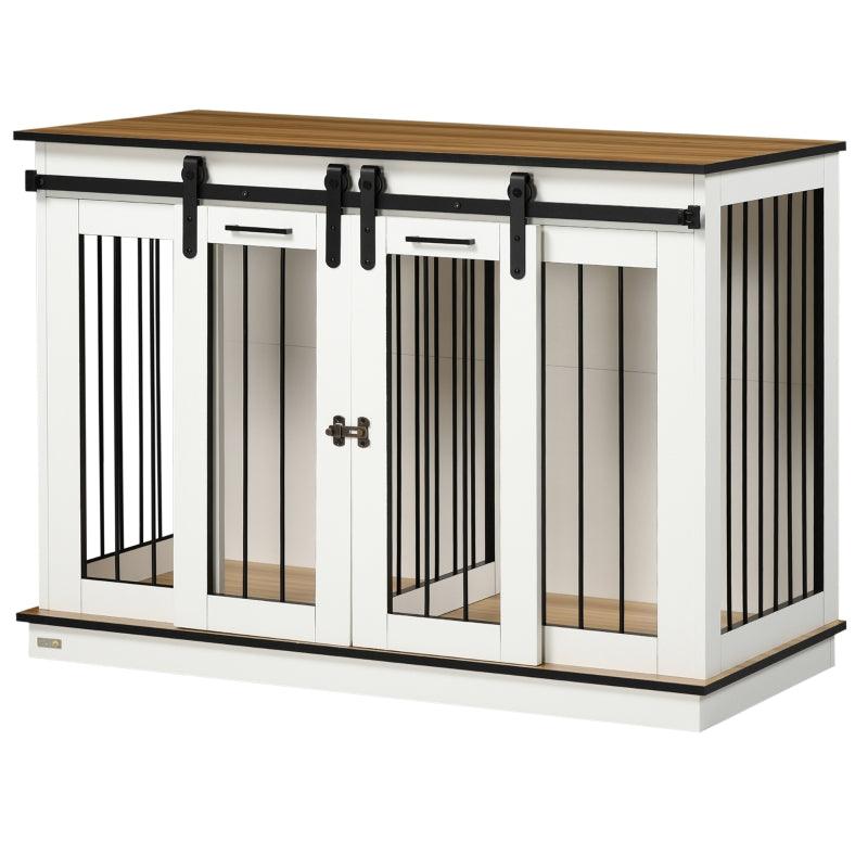 Dog Crate Furniture with Divider Panel, Wooden Dog Kennel TV Stand for Large Dogs