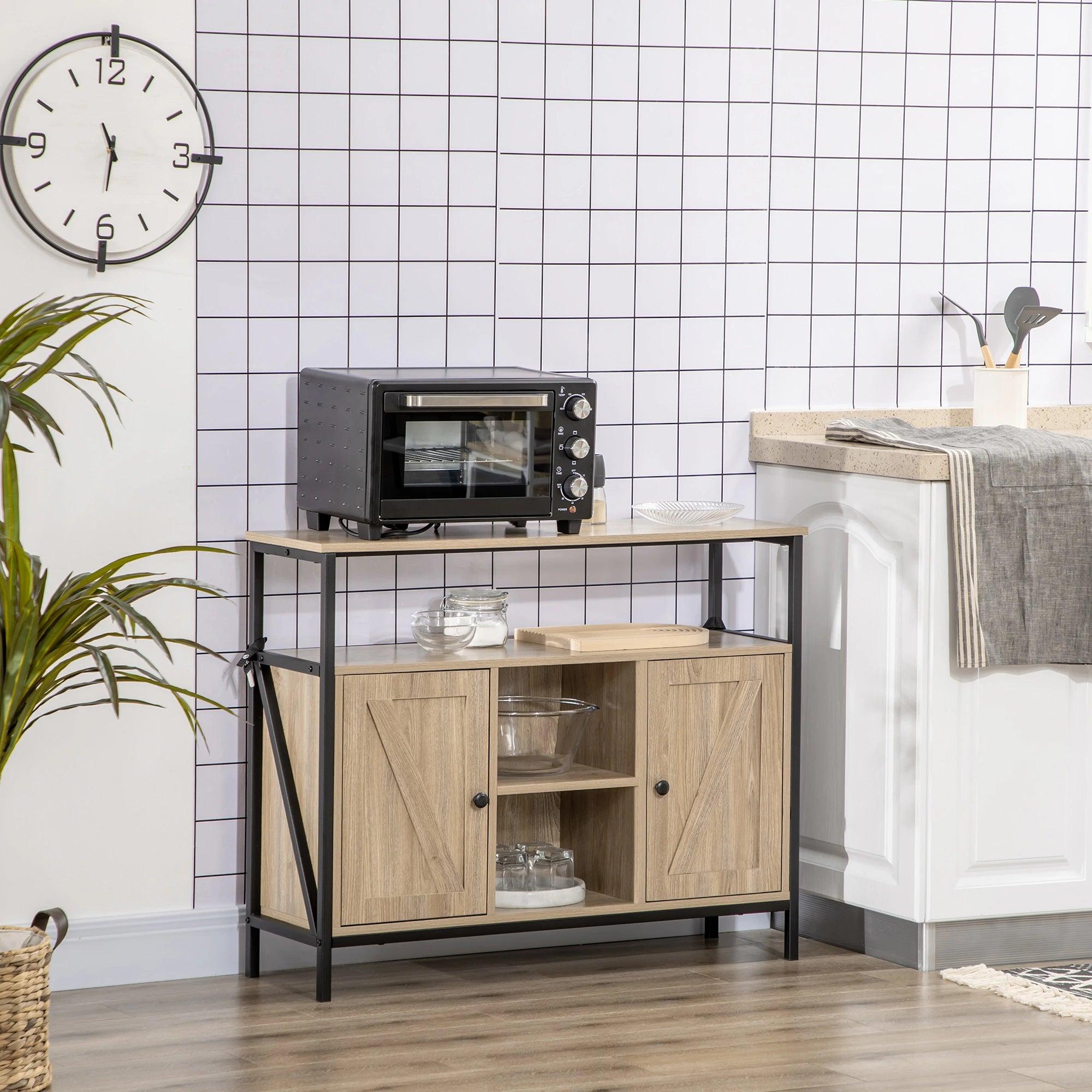 Farmhouse Buffet Cabinet, Kitchen Sideboard, Coffee Bar Table with Adjustable Shelves for Dining Room, Natural