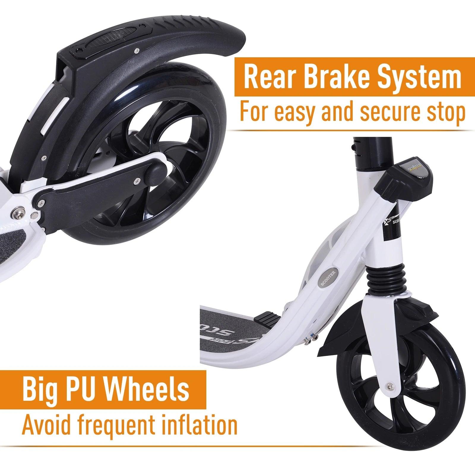 Foldable Kick Scooter with Adjustable Handlebar, Rear Brake, Dual Shock-Absorbing and Large Solid PU Tires