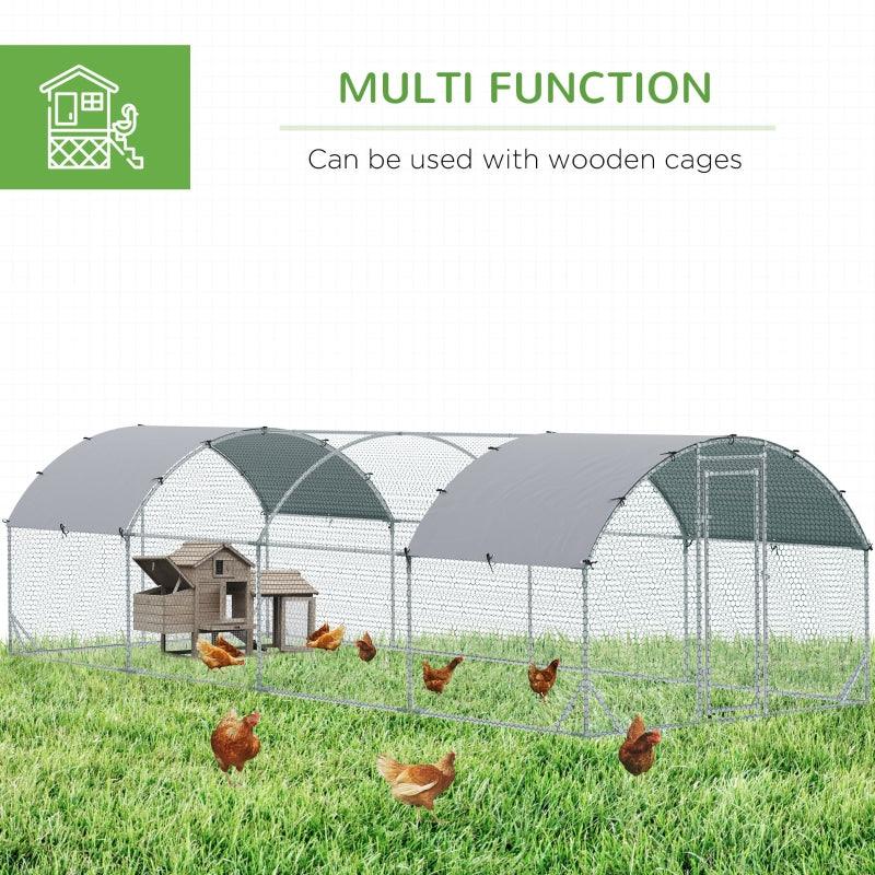 Galvanized Large Metal Chicken Coop Cage Walk-in Enclosure Poultry Hen Run House Playpen Rabbit Hutch with Cover for Outdoor Backyard