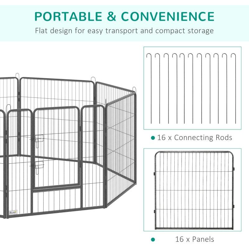 Heavy Duty Pet Playpen, 16 Panels Steel Dog Fence, Portable Puppy Exercise Pen, with 2 Doors Locking Latch