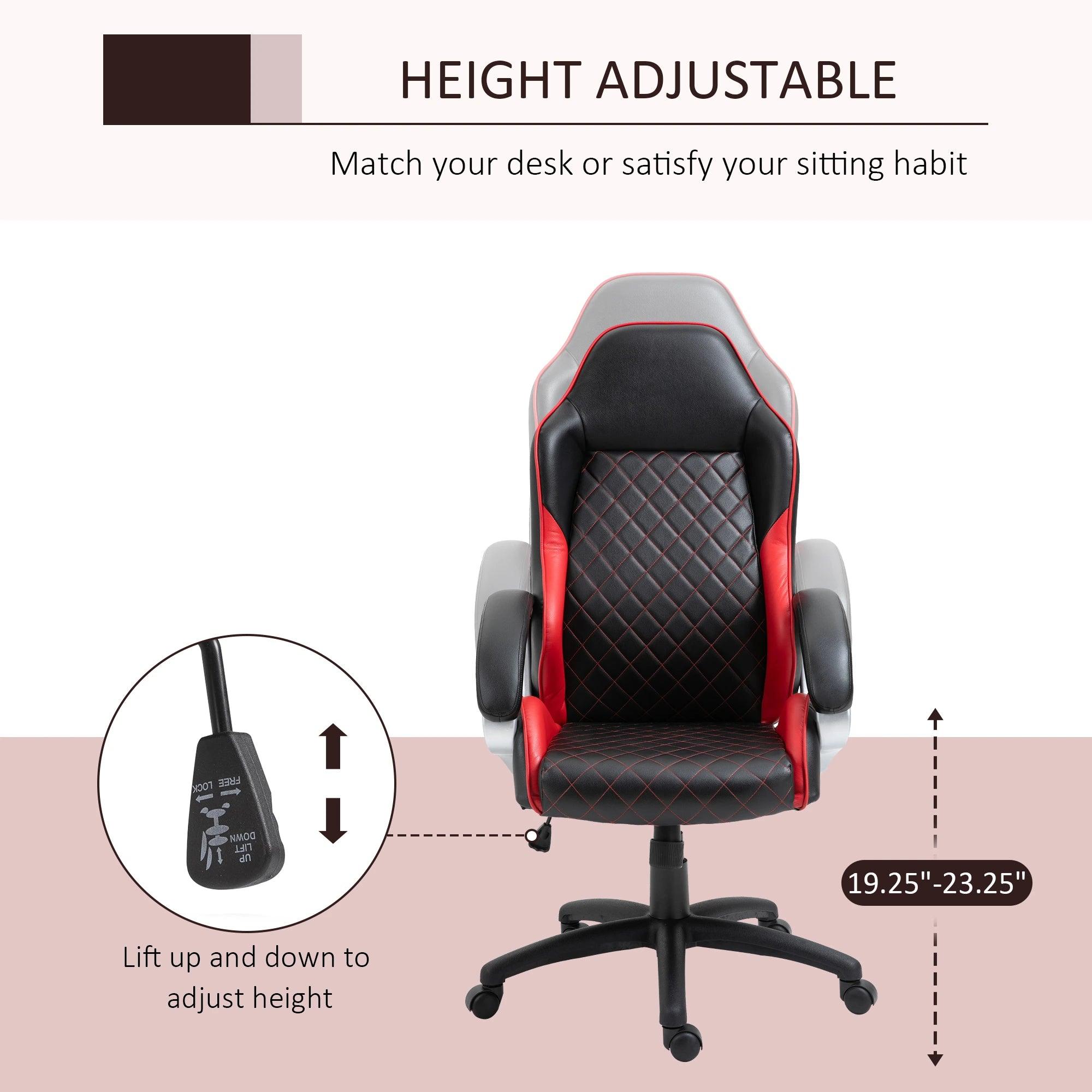High Back Office Chair Gaming Chair Racing Executive Desk Chair with PU Leather, Adjustable Height, Red