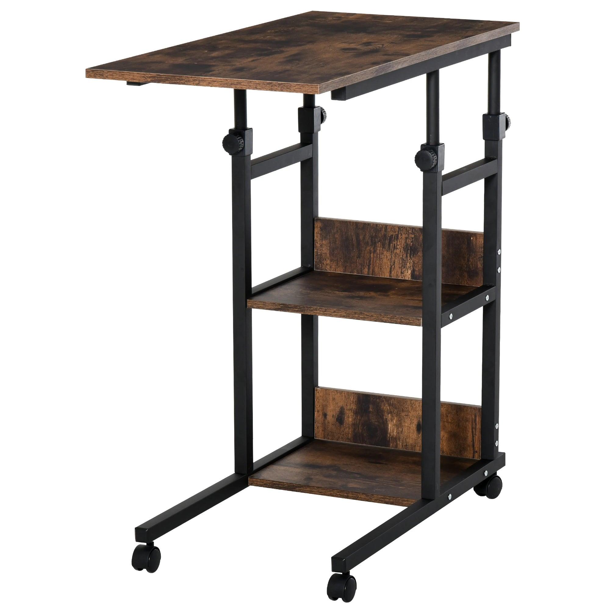 Industrial Mobile Side Table, C-Shaped End Table with 3-Tier Storage Shelves