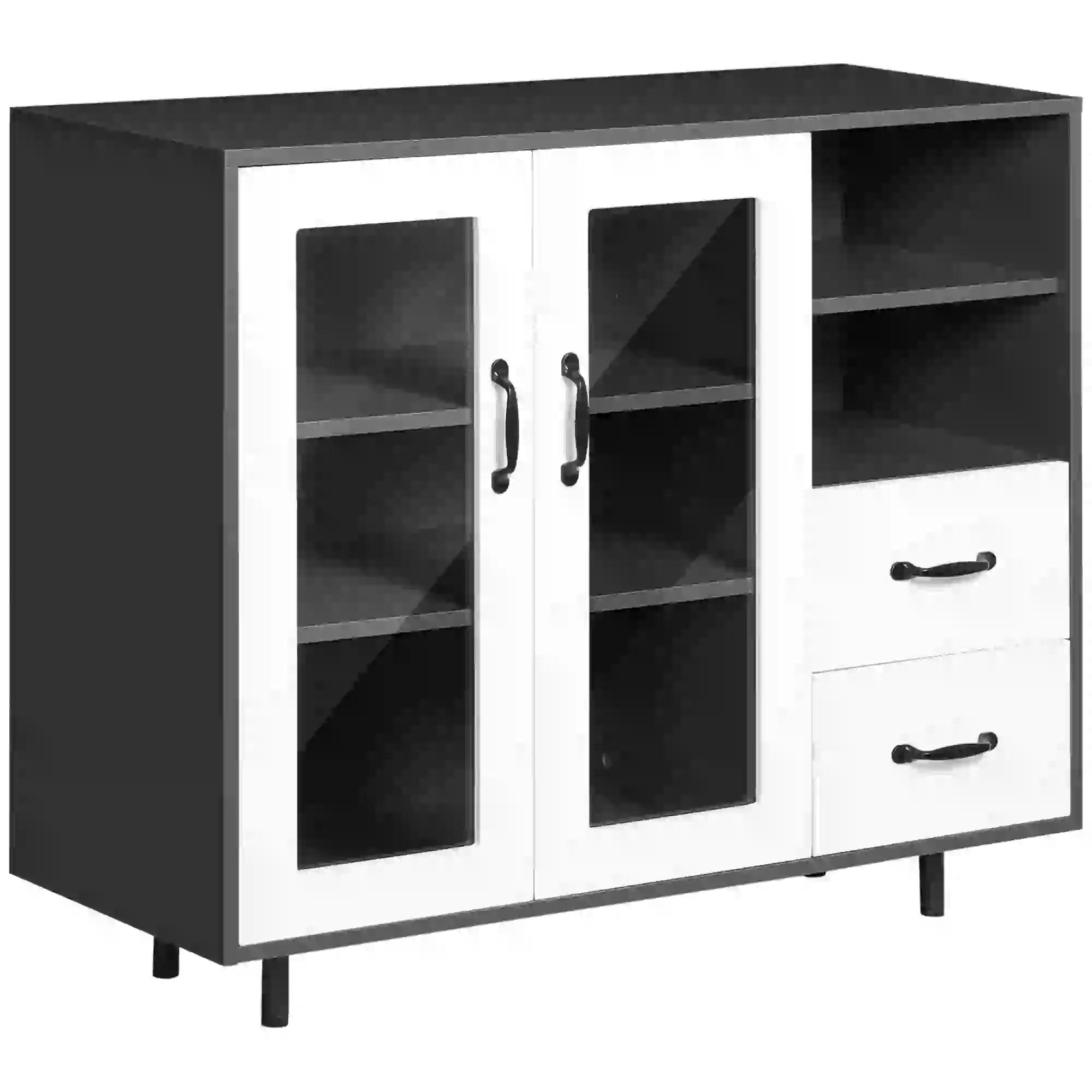 Kitchen Buffet Cabinet, Storage Sideboard with Glass Doors Cupboard
