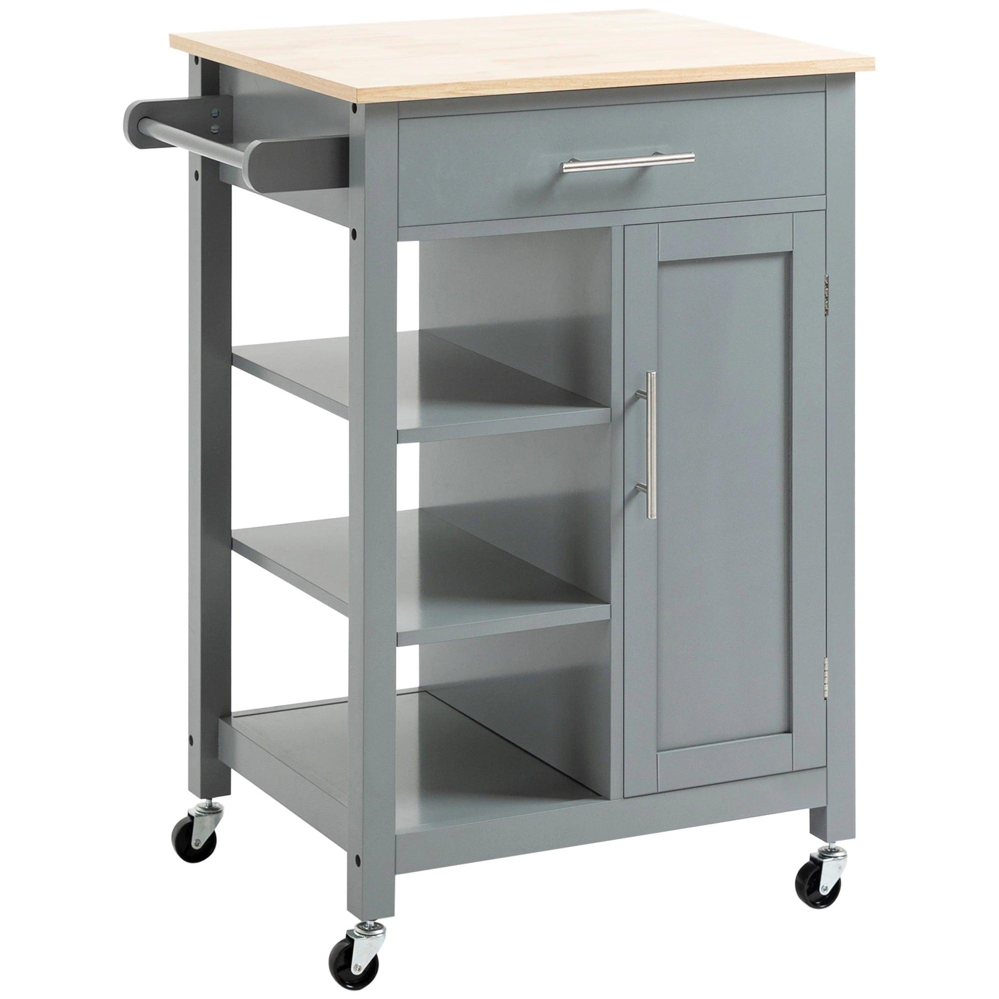 Kitchen Island, Compact Kitchen Cart on Wheels with Open Shelf & Storage Drawer for Dining Room, Kitchen, Grey