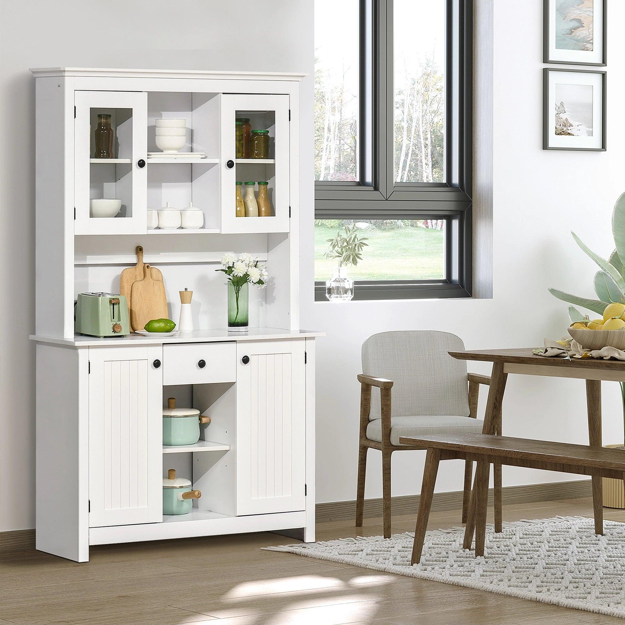 Kitchen Pantry Storage Cabinet, Freestanding Buffet with Hutch, Microwave Stand with 4 Doors