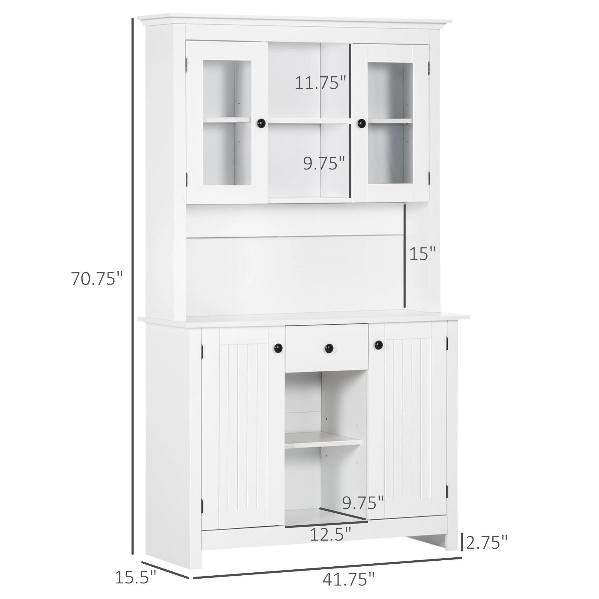 Kitchen Pantry Storage Cabinet, Freestanding Buffet with Hutch, Microwave Stand with 4 Doors